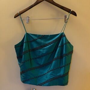 Ann Taylor Teal Beaded 100% Silk Camisole Size 14 NYE